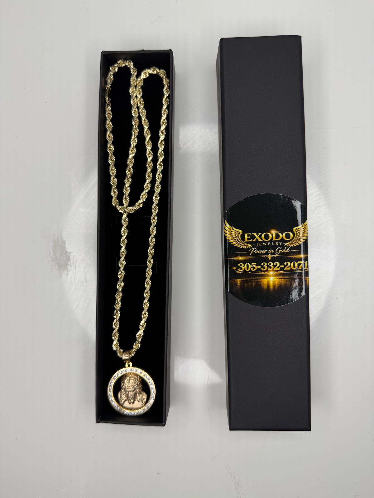 Cadena de Oro Tipo Soga con Dije Religioso Premium – Éxodo Jewelry 10 kilates