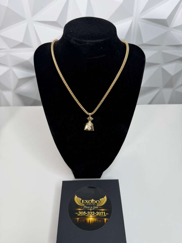 Cadena Franco con Dije Símbolo de Dinero ($) en Oro 10K | Estilo Elegante y Exclusivo