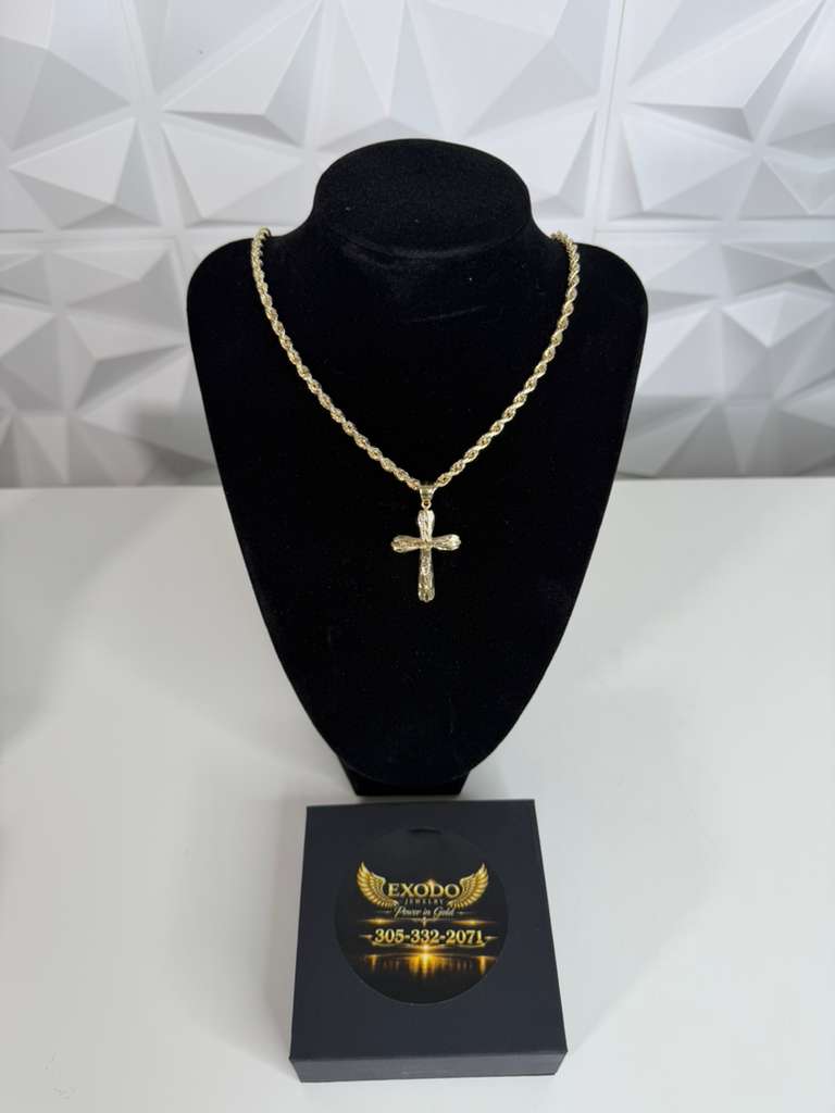 Cadena de Soga + Cruz Elegante | Oro 10K,
